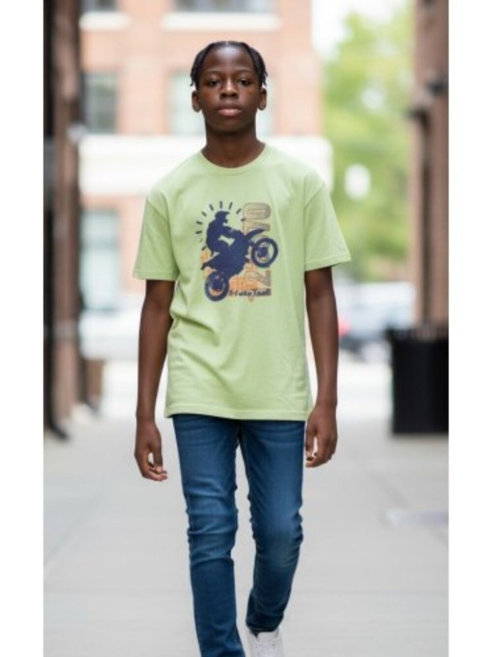 URBAN PIPELINE Green Short Sleeved Motor Cross Top Boys L Size 12-14